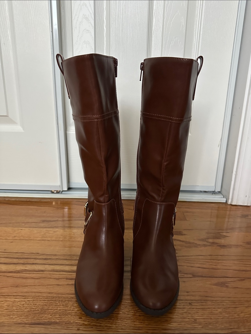 St. John’s Bay Over-the-Knee Brown Leather-Look Riding Boots with Buckle Detail